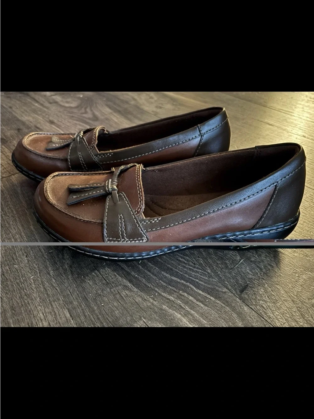 Clark’s Ashland Bubble Slip Brown Tassel Leather Loafers Women Cushioned Size 6